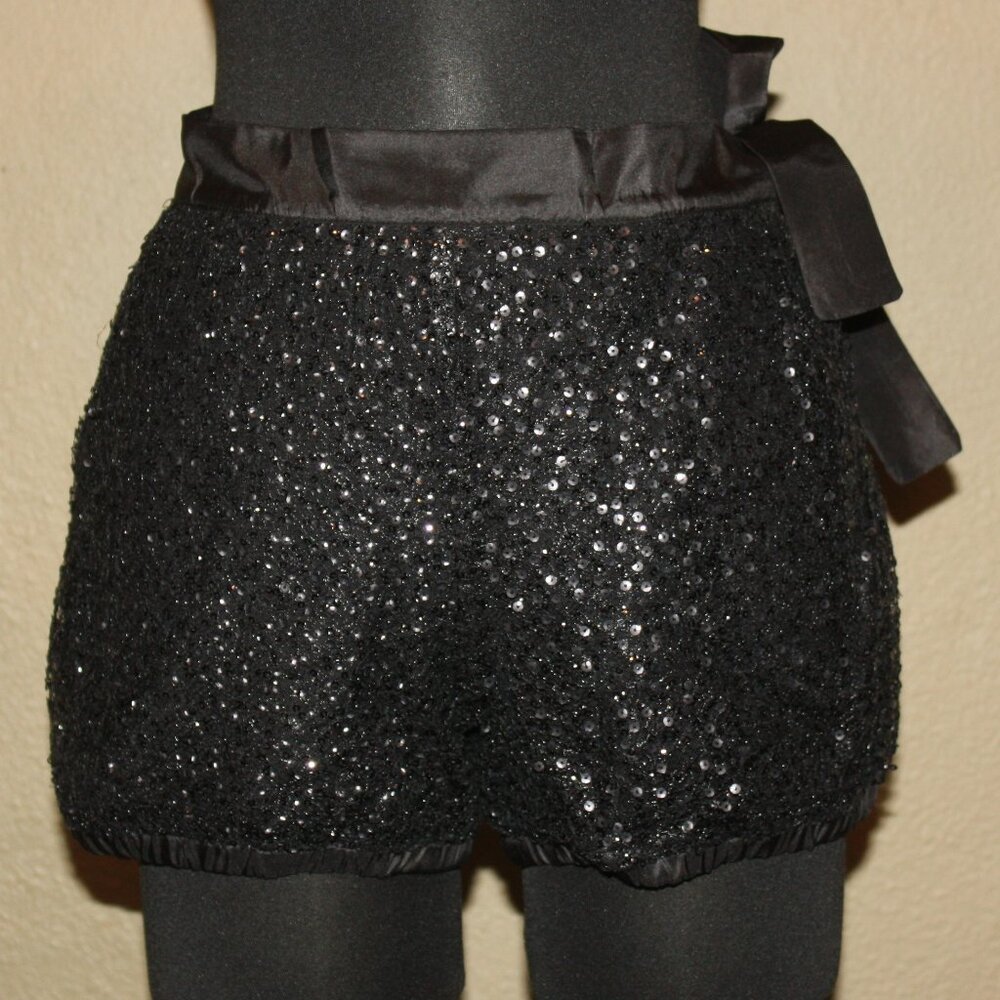 NWT J.CREW BLACK SEQUIN & MESH PARTY SHORTS LINED SILK SASH ACCENT - 2 XS SMALL